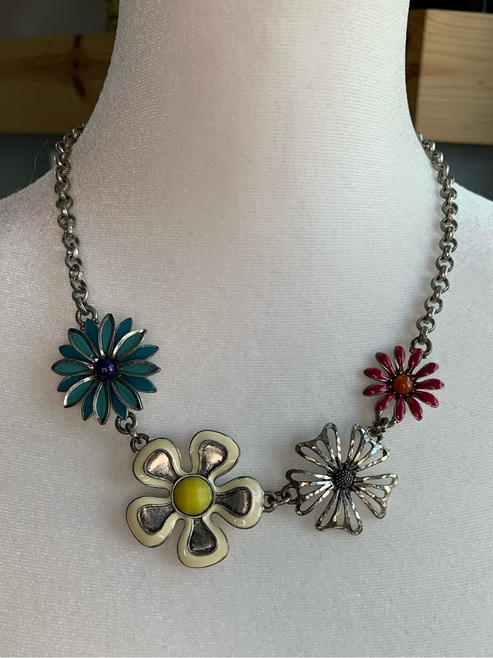 Lucky Brand Multicolor Enamel Flower Necklace - Teal, Red, Yellow, Purple